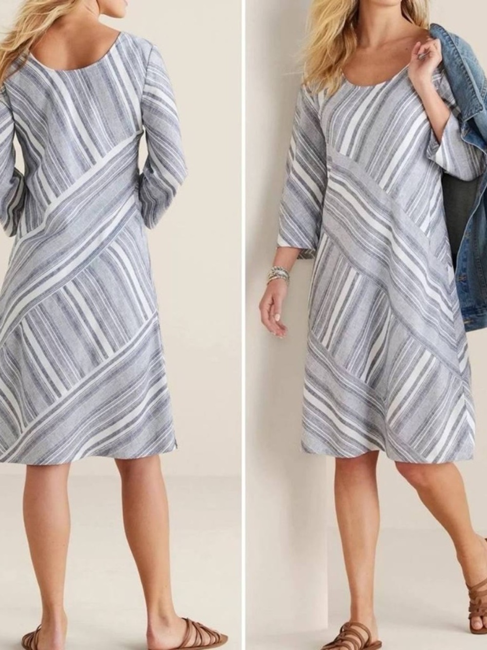 NWT SOFT SURROUNDINGS PLUS 2X SONYA KNEE LENGTH STRIPED LINEN DRESS LINED